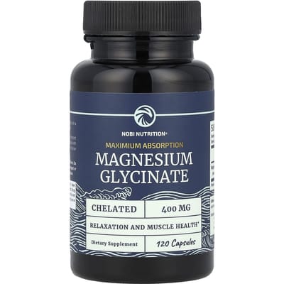 Nobi Nutrition, Magnesiumglycine, Maximale Absorptie, 400 mg, 120 Capsules (200 mg per capsule)