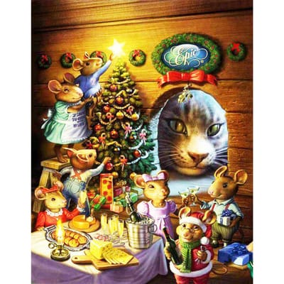 5D DIY Diamond Painting  Kerstmis Kat Muis  Diamant Strass Borduren Kruissteek 20X30CM black