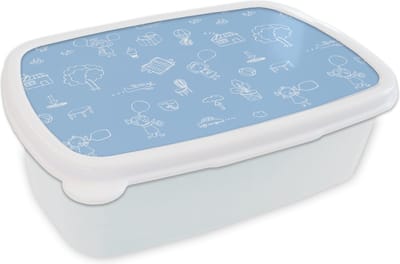 Broodtrommel Wit - Lunchbox - Brooddoos - Patronen - Geboorte - Blauw - 18x12x6 cm - Volwassenen