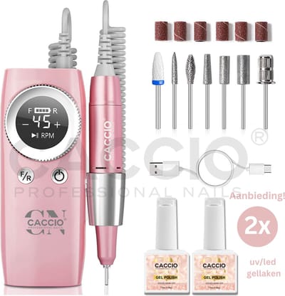 45000 RPM Wireless Nagelfrees - Roze Draadloze Nagelfrees - Krachtig Electrische Nagelvijl - Inclusief 7 bitjes en 2x15ml UV/LED Gellakken - Manicure/pedicure voeten en handen Acrylnagels-Gelnagels - Nagels - Nail Drill Machine - Professioneel