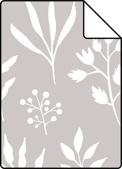 Proefstaal ESTAhome behang bloemmotief in Scandinavische stijl warm grijs - 26.5 x 21 cm - 139084-S