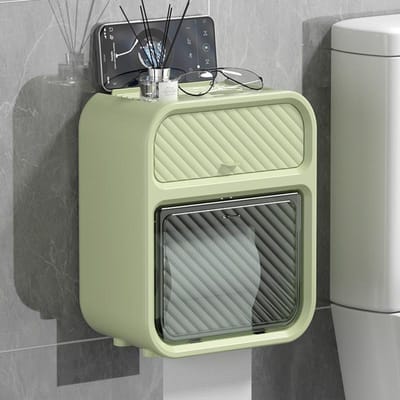 Ponsvrije badkamer waterdichte wandgemonteerde opbergdoos tissuebox dubbellaagse servettenbox multifunctionele ladebox grasgroene kleur