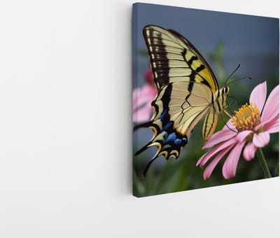 Saammp Canvas Schilderij - Vlinder op bloem - Natuur - Dieren - 20x20 - Foto op canvas - Wanddecoratie - Muurdecoratie Woonkamer - Slaapkamer decoratie - Canvas Print