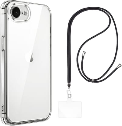 Set met hoesje en nekband voor Samsung Galaxy s25 fe - Flexibele, transparante TPU-bescherming, verstelbare universele nekband voor mobiele telefoons, zwarte nekband, transparante draagriem van Phonillico®