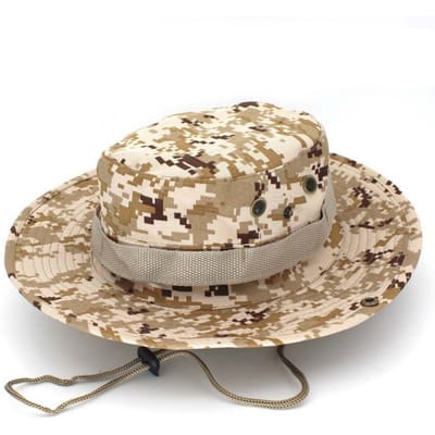 Camouflage Tactische Boonie Hoeden Kamperen Klimmen Bucket Sluipschutter Hoed Mannen Buiten Vissen Wandelen Pet Zon Bescherming Boonie Petten 55-62CM beige