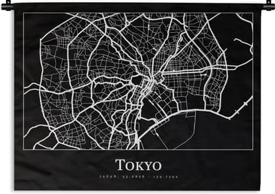 Wandkleed - Wanddoek - Kaart - Tokio - Stadskaart - Plattegrond - Tokyo - 120x90 cm - Wandtapijt