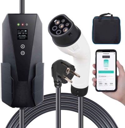 Casa Living Draagbare EV Oplader - Type 2 Elektrische Auto Oplaadkabel - 16A 3,68 kW - IP66 Waterdicht - Krachtig - Zwart / Wit