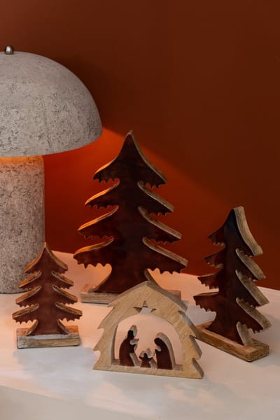 J-Line decoratie Kerststal in Huis - hout - naturel/bruin - small