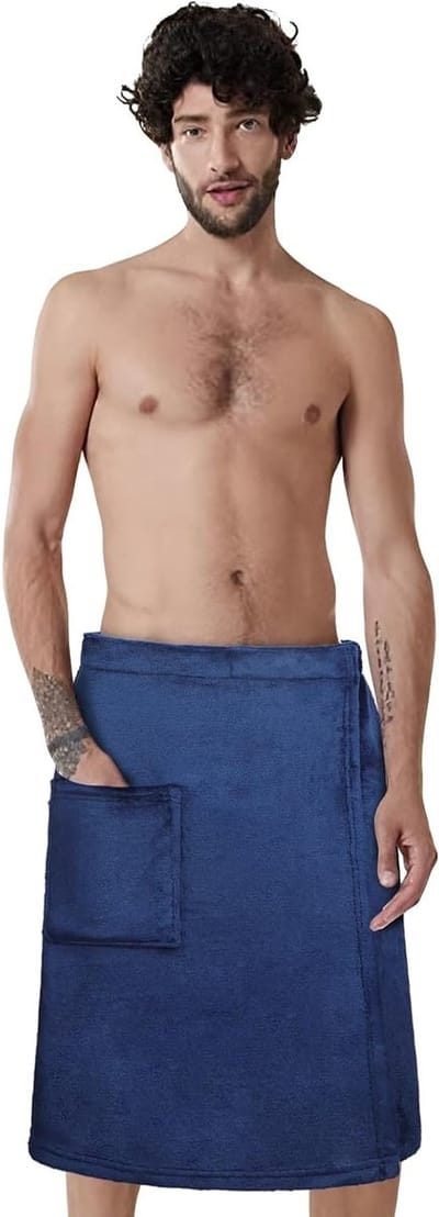 Zachte saunakilt voor heren met elastische band, ideaal voor sauna, strand en baden - met handige patch pocket en comfortabel kort ontwerp