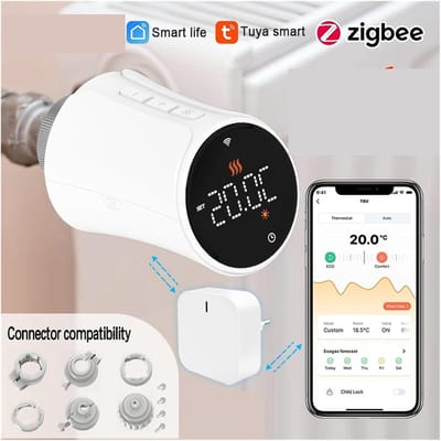 Thermostatische Radiatorkraan - Slimme Thermostaat - Energie Besparen - App Bediening - M30x1.5mm - Wit