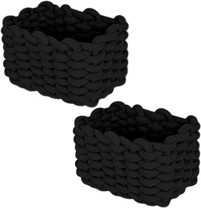 Opbergmand Katoen - Gevlochten Mand - Ruimte Ordenen - Handgeweven Robuust - 2 stuks 19cm - Zwart