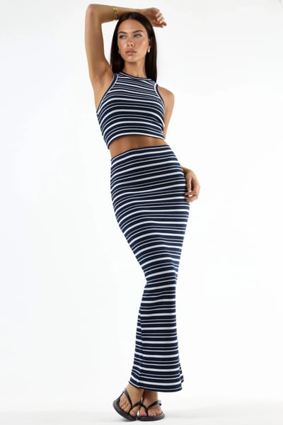 Hoge Taille Gestreepte Rib Maxi Rok