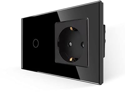 Glazen touch-lichtschakelaar met Schuko-stopcontact en LED-statusverlichting - Modern design