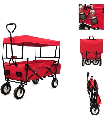 Opvouwbare strandwagen met dak voor tuin en camping - max. 80 kg