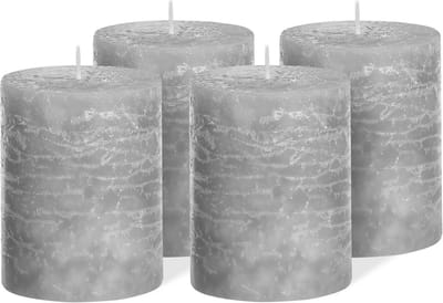 Set van 4 Rustieke Stompkaarsen 7x7,5 cm - Lange Brandduur - Decoratieve Tafeldecoratie voor Feesten en Evenementen - Wit