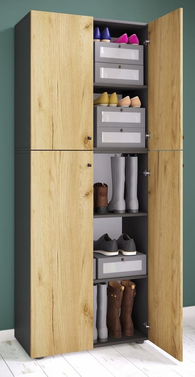 XXL houten grote schoenenkast schoenendressoir schoenenrek laarzen groot Lona 5 vakken
