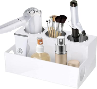 Acryl haardrogerhouder - opslag van haargereedschappen en cosmetica - huidverzorgingsproducten organizer box - föhnhouder (wit)