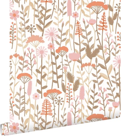 ESTAhome behang veldbloemen terracotta en roze - 50 x 900 cm - 131552