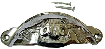Floral Cup Pull Handle Polished Chrome on Brass