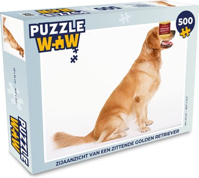 Puzzel Zijaanzicht van een zittende Golden Retriever - Legpuzzel - Puzzel 500 stukjes