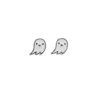 Plux Fashion Klein Spookje Oorbellen - Zilver - 8mm - Metaal - Heren - Dames - Sieraden - Zilveren Oorbellen - Stekers - Small Ghost Earrings - Sieraden Cadeau - Luxe Style - Duurzame Kwaliteit - Halloween - Oktoberfeest - Kerst