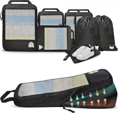 Famanu – Compressie packing cubes – Kofferorganizer met compressie – Reisorganizers voor backpack en vakantie – Zwart