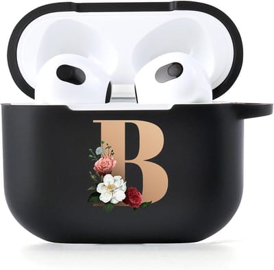 Beschermhoes voor AirPods 4 met Karabijnhaak - Zacht TPU Zwart met Patroon