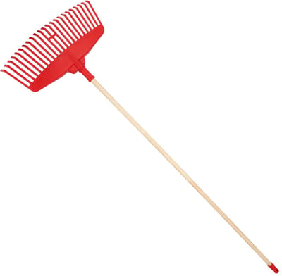 KOTARBAU® Bladhark, Tuinhark van Kunststof, 48 cm, met Houten Steel, 150 cm, Extra-Click, Gazonhark, Waaierbezem, Stevige Hark, Hark voor Gras Tuin Gazon, Rood & Natuurlijke Houtkleur