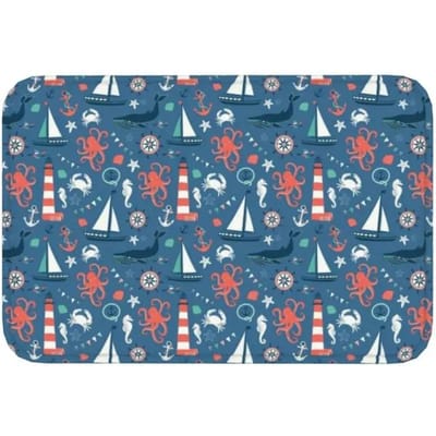 Maritiem Kompas Deurmat Anker Roer Bedrukte Kleine Vloerkleed Antislip Waterabsorberend Badkamer Keuken Deurmat Woondecoratie 40x60cm