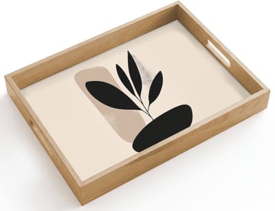 Dienblad hout 40x30 cm - Schootdienblad - Plant - Beige - Japandi - Borrelplank rechthoek - Plateau dienbladen