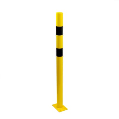 Stalen rampaal – vloerbevestiging – geel/zwart – binnen- en buitengebruik - Geel & Zwart - x x ø 76 mm = 3,2 mm / ø 89 mm & ø 159 mm = 3,6 mm- - Steel - ø 76 mm = 3,2 mm / ø 89 mm & ø 159 mm = 3,6 mm - Voor binnen & buiten