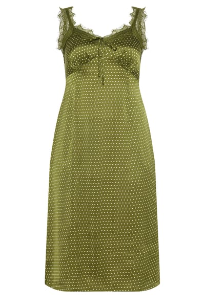 Limited Collection Yours Olijfgroene Jurk Met Stippen En Kanten Detailsize 38