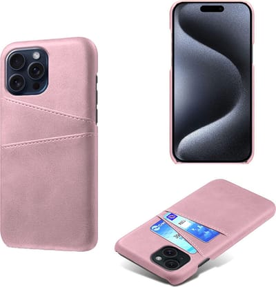 Backcover met Opbergvakjes + PMMA Screenprotector voor iPhone 15 Pro _ Roze Goud
