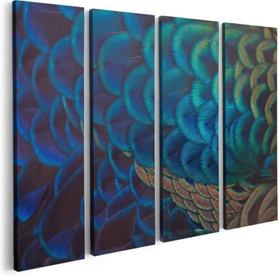 Artaza Canvas Schilderij Vierluik Kleurrijke Pauw Veren Van Dichtbij - 80x60 - Foto Op Canvas - Canvas Print
