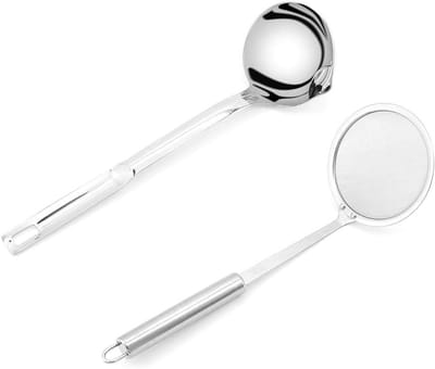 Set van 2 Dikke Skimmers met Fijn Gaas - RVS Zeeflepel voor Oliefilteren, Vet en Gravy in Keuken en Restaurant