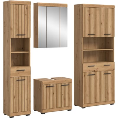 Badcombinatie met Spiegelkast - 4-delige Set in Zwart - Moderne Badkamer Opbergoplossing - 201x191x34cm