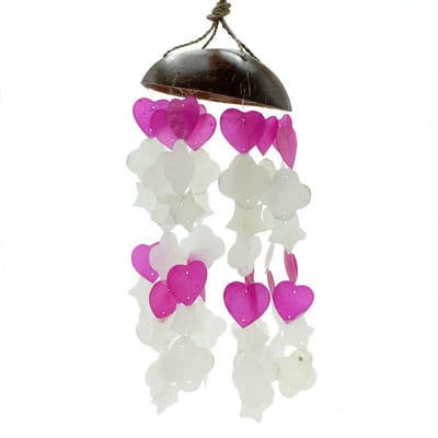 Ancient Wisdom - Decoratief dienblad - Windgong kokosnoot capiz roze witte mix 35 cm - interieuraccessoire - wanddecoratie - sfeermaker - handgemaakt - unieke decoratie