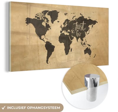 ® Glasschilderij 80x40 cm - Schilderij acrylglas - Wereldkaart - Papyrus - Quote - Foto op glas - Muurdecoratie woonkamer - Wanddecoratie slaapkamer - Schilderijen