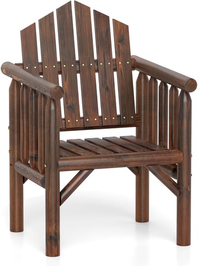 COSTWAY Houten tuinstoel, tuinstoel met schuine rugleuning en armleuningen, houten stoel voor tuin, terras, balkon (bruin)