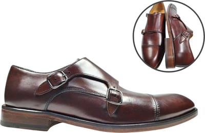 Stravers - Maat 48 Herenschoenen met Gesp Bruin Monk Straps Grote Maten Herenschoenen met Gesp