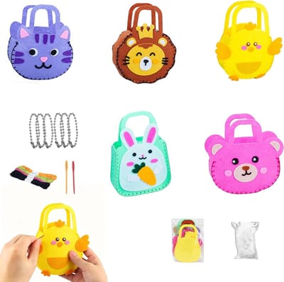 Manuele Naaimateriaalset voor Kinderen - Creatieve DIY Dieren Naaikit met Handtas, Vilt Knutselset voor Educatief Spel en Creatieve Activiteiten Thuis en op School