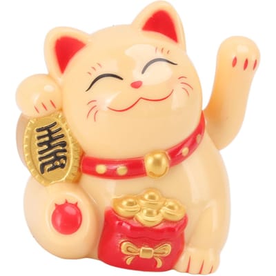 Chat Porte-Bonheur Chinois Chat de Fortune Décoration Bras Agitant Induction de Lumière Solaire Statue Figurine Pour Ornements Maison Voiture MLY23065 Reclining Seat-Yellow beige