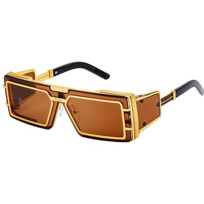 Nieuwe Metalen Heren Zonnebril Vierkant Mode Bril Steampunk Heren Luxe Design Zonnebril Dames Buiten Punk Brillen Uv400 brown