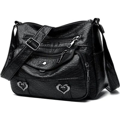 Medium Grote Capaciteit Zacht Leer Dames Crossbody Tas Trendy Mama Tas Dagelijkse Match PU Materiaal Ritssluiting Hart Element black