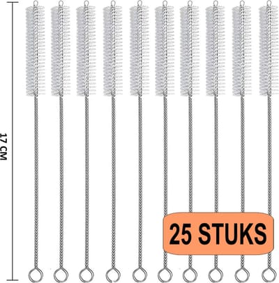 Fako Bijoux - RVS Schoonmaakborstels Voor Rietjes - Borsteltjes - 25 Stuks - 17cm - Herbruikbaar