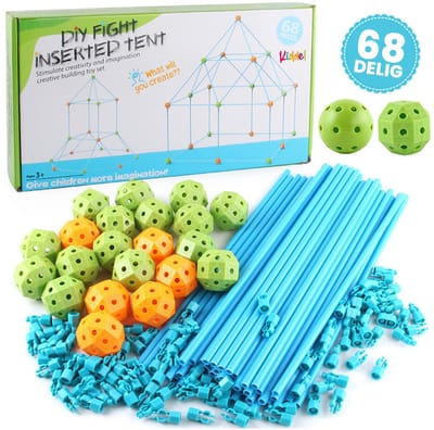 Kiddel Fort Bouwpakket XL – 68-delig Constructiespeelgoed – Tent & Hut Bouwset voor Kinderen – Creatief Bouwspeelgoed Binnen & Buiten – 3, 4 & 5 Jaar
