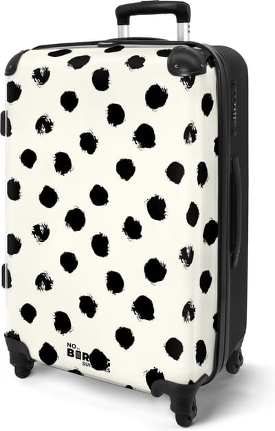 NoBoringSuitcases.com® - Koffer groot - Rolkoffer lichtgewicht dames - Wit met zwarte stippen - Reiskoffer met 4 wielen - Valies grote trolley XL op wieltjes - Harde reistrolley met TSA slot - 20 kg bagage - Reizen
