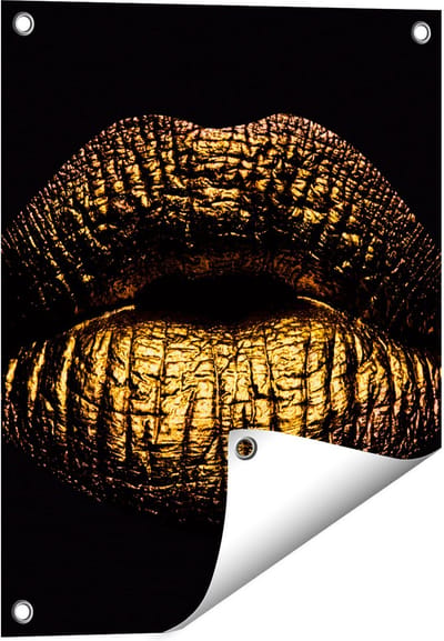 Gards Tuinposter Gouden Lippen - 40x50 cm - Tuindoek - Tuindecoratie - Wanddecoratie buiten - Tuinschilderij