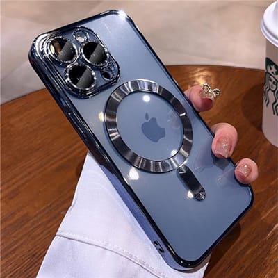 Voor iPhone 15 Pro Max Luxe Magsafe Magnetisch Vergulde Frame Telefoonhoes Voor iPhone 11 12 13 14 15 16 Plus Lens Beschermhoes For iPhone 16 Pro gray