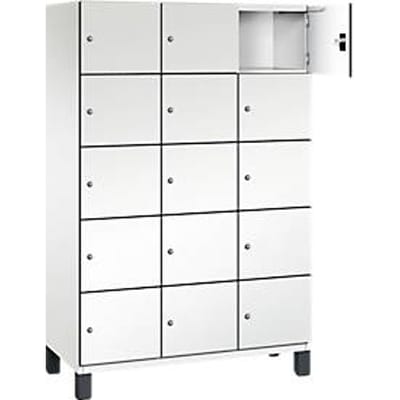 C+P Cambio lockerkast, 3 vakken, 15 vakken, op poten, B 1200 x D 525 x H 1980 mm, verkeerswit/wit